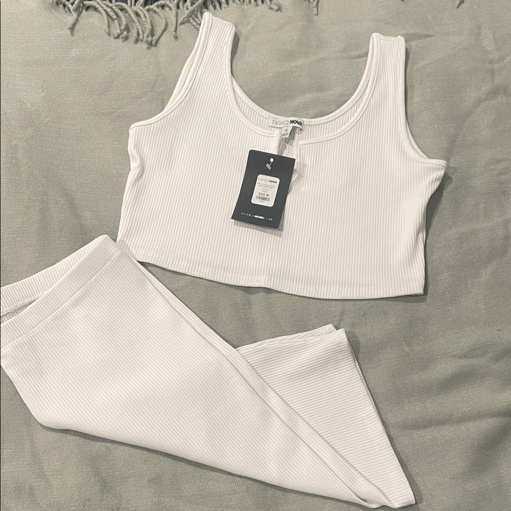Fashion Nova White Not In a rush Ribbed Biker Short Set